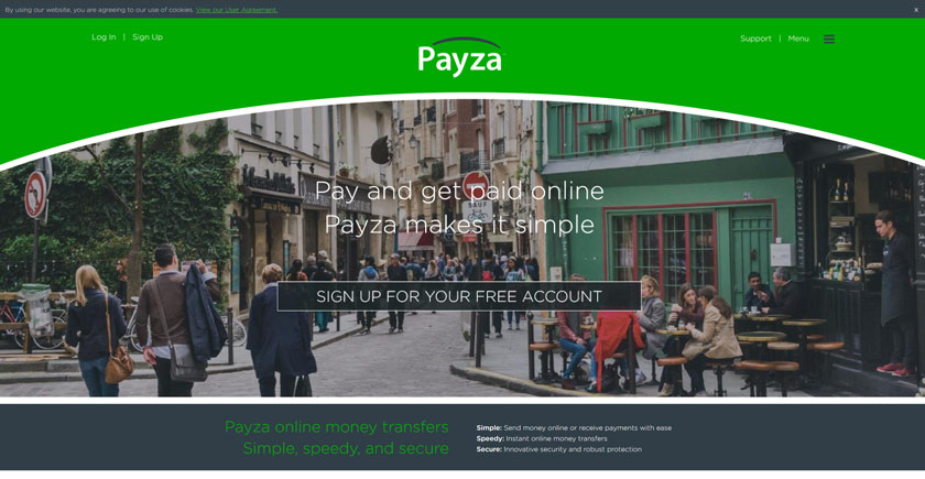 Страница регистрации Payza